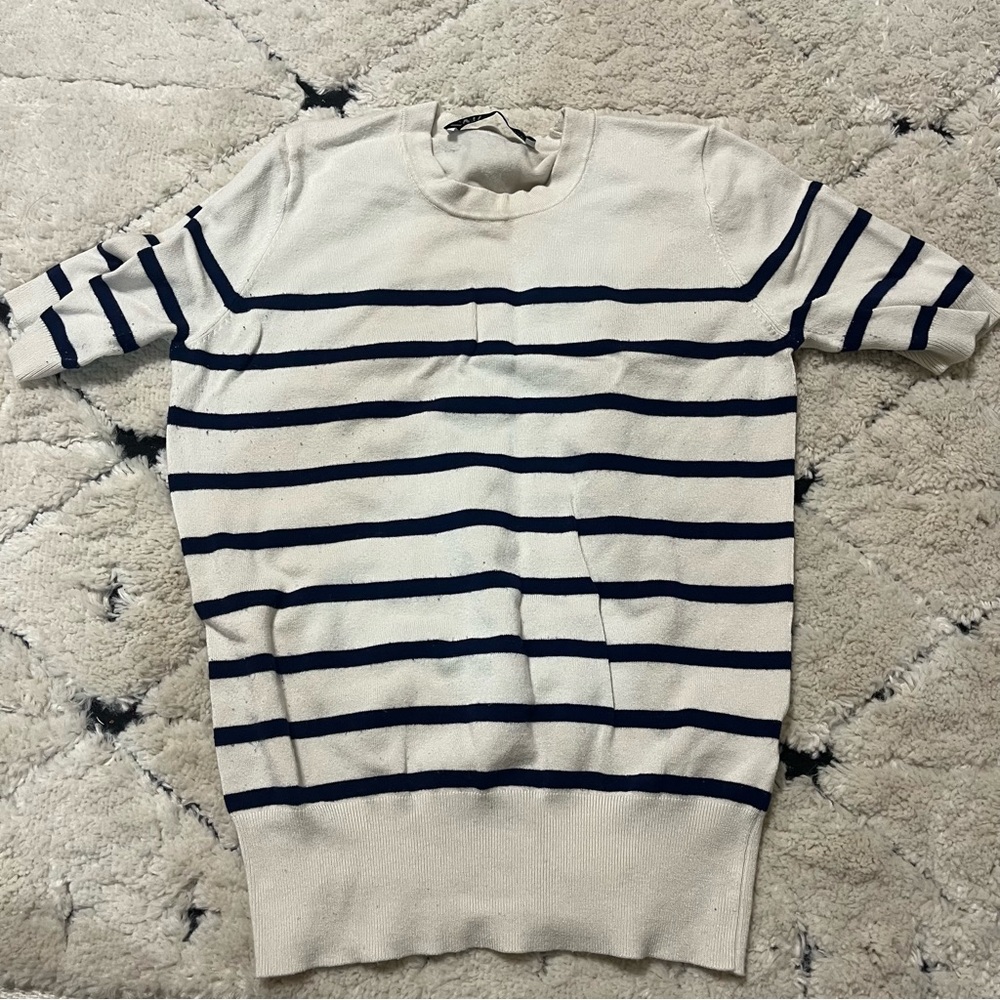 ZARA Knit Cream Navy Striped Top